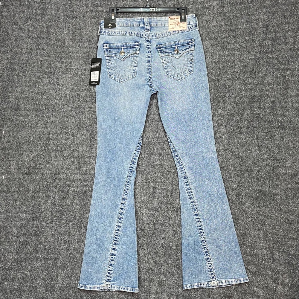 True Religion Joey Big T Mid Rise Flap Flare Jeans‎ Light Gritty Wash Women's 29